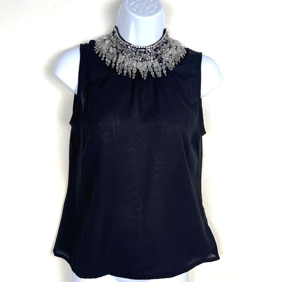 Pins & Needles Tops - Urban Outfitters Pins & Needles Dramatic Beaded Collar Sheer Black‎ Tank XS